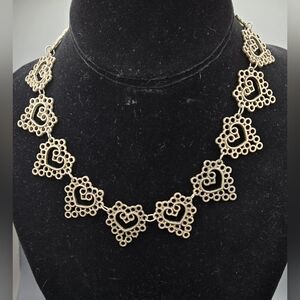 Heart Choker Necklace Silver Tone w/Coin Pendant at End of Extender 13" + 3" Ext